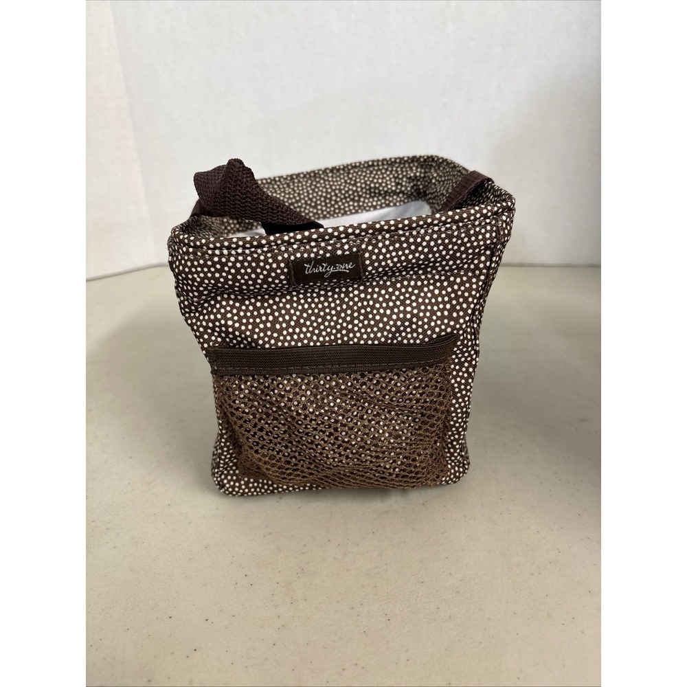 Thirty-One Littles Carry-All Caddy Brown White Polka Dot Mini Tote Organizer Bag